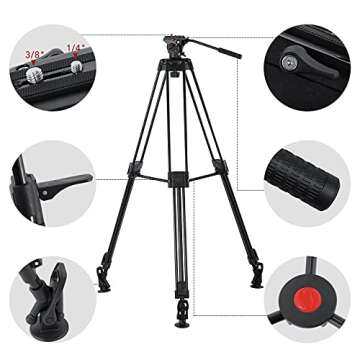 Andoer Professional Video Tripod System-67 Inch Professional Heavy Duty Aluminum Tripod with Detachable Fluid Drag Pan Tilt Head and Quick Release Plate Max Load 10kg/22lbs for Video Camcorder