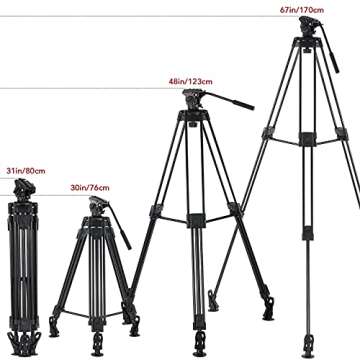 Andoer Professional Video Tripod System-67 Inch Professional Heavy Duty Aluminum Tripod with Detachable Fluid Drag Pan Tilt Head and Quick Release Plate Max Load 10kg/22lbs for Video Camcorder