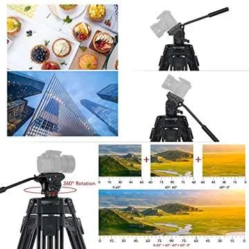 Andoer Professional Video Tripod System-67 Inch Professional Heavy Duty Aluminum Tripod with Detachable Fluid Drag Pan Tilt Head and Quick Release Plate Max Load 10kg/22lbs for Video Camcorder
