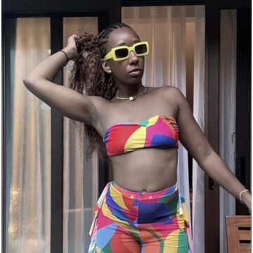 Mriendao Yellow Sunglasses for Women Men Fashion Rectangle Sun Glasses Shades Stylish Yellow Glasses 90s Accessories