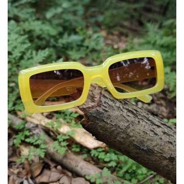 Mriendao Yellow Sunglasses for Women Men Fashion Rectangle Sun Glasses Shades Stylish Yellow Glasses 90s Accessories