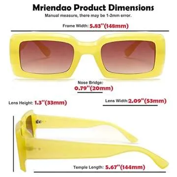 Mriendao Yellow Sunglasses for Women Men Fashion Rectangle Sun Glasses Shades Stylish Yellow Glasses 90s Accessories