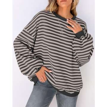UEU Womens Oversized Striped Shirt Casual Crewneck Long Sleeve Sweatshirt Color Block Trendy Pullove...