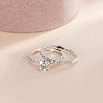 EAMTI 1.25CT 925 Sterling Silver Bridal Ring Sets Round CZ Engagement Promise Rings for her Wedding ...