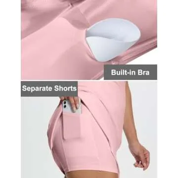 Stylish Square Neck Tennis Dress with Removable Bra and Pockets