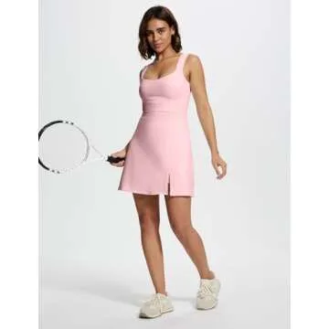 Stylish Square Neck Tennis Dress with Removable Bra and Pockets
