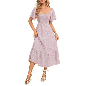 KOJOOIN Maternity Dress Women's Square Neck Short Sleeve Baby Shower Photoshoot Smocked Maxi Dress P...