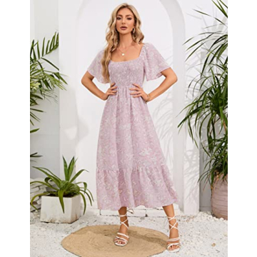 KOJOOIN Maternity Dress Square Neck Short Sleeve Floral