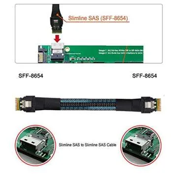 chenyang SFF-8654 Male to SFF-8654 Male PCI-E Slimline SAS 4.0 SFF-8654 4i 38 Pin Host to SFF-8654 Slim SAS Target Cable 50cm