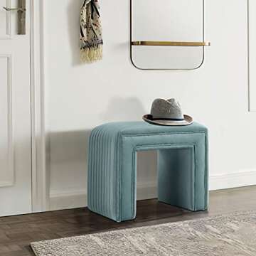 Get Set Style Velvet Ottoman, Vanity Stool Chair Modern Velvet Ottoman Footstool with Wood Legs Sofa Bench Extra Seating for Makeup Room,Living Room, Entryway(Fully Assembled)