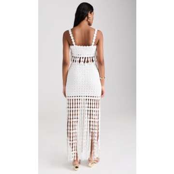 Saylor Women's Elie Fringe Midi Skirt Set, White, M