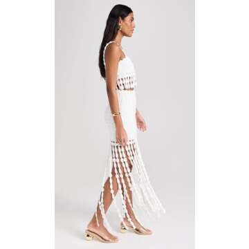 Saylor Women's Elie Fringe Midi Skirt Set, White, M