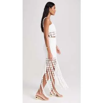 Saylor Women's Elie Fringe Midi Skirt Set, White, M