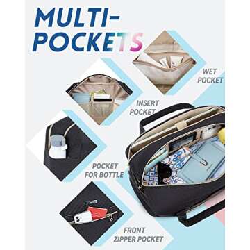 BAGSMART Travel Duffle Bag 37L Weekender Overnight Bag with Wet Pocket for Women, Large Carry On Bag with Laptop Compartment and Shoes Bag for Travel, Business Trips, Sports(Black)