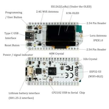 DIYmall 2 Sets 915MHZ ESP32 Lora V3 WiFi+BLE Development Board 0.96inch OLED Display ESP32-S3 Dual-c...