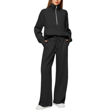 Casly Lamiit Lounge Sets for Women Trendy Half Zip Sweatshirt Wide Leg Sweatpants Lounge Matching Se...