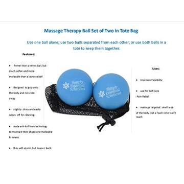 Simply Essential Solutions Deep Tissue Massage Therapy Balls: Set of Two with Mesh Bag for Self-Care Pain Relief, Myofacial Therapy, Physical Therapy, Deep Tissue Pressure. Yoga, Pilates Blue 63mm