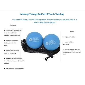 Simply Essential Solutions Deep Tissue Massage Therapy Balls: Set of Two with Mesh Bag for Self-Care Pain Relief, Myofacial Therapy, Physical Therapy, Deep Tissue Pressure. Yoga, Pilates Blue 63mm