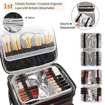 CUBETASTIC Extra Large Makeup Train Case, Professional Cosmetic Organizer Bag with Heat Insulation Aluminium Film, Travel Make Up Storage Bag for Makeup Artist