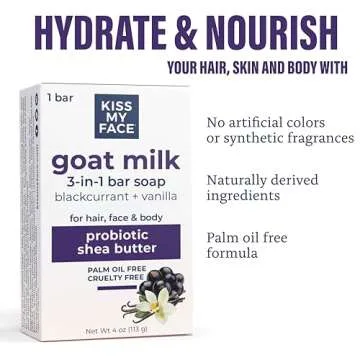 Kiss My Face Goat Milk 3-in-1 Bar Soap - Eco-Friendly Cleanser