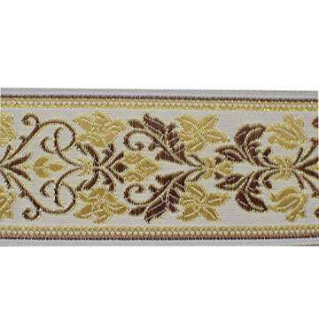 JL 384 Jacquard Metallic Gold Vintage Brown Floral Beige Ribbon Trim 2-5/8" (67mm) 3 Yards DIY for S...