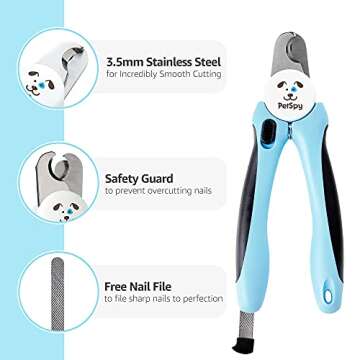 PetSpy Best Dog Nail Clippers and Trimmer with Quick Sensor - Razor Sharp Blades, Safety Guard to Av...