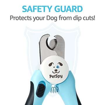 PetSpy Best Dog Nail Clippers and Trimmer with Quick Sensor - Razor Sharp Blades, Safety Guard to Avoid Overcutting, Free Nail File - Start Professional & Safe Pet Grooming at Home