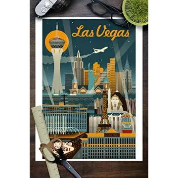 Lantern Press 9x12 Inch Art Print Wall D√©cor, Las Vegas, Nevada, Retro Skyline