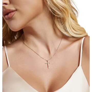 XOYOYZU Tiny Cross Pendant Necklace for Women Simple Cross Necklaces Mothers Day Birthday Gifts for Women (Gold cross)