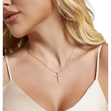 XOYOYZU Tiny Cross Pendant Necklace for Women Simple Cross Necklaces Mothers Day Birthday Gifts for Women (Gold cross)