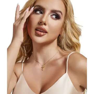 XOYOYZU Tiny Cross Pendant Necklace for Women Simple Cross Necklaces Mothers Day Birthday Gifts for Women (Gold cross)