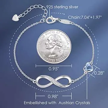 CDE Infinity Heart Symbol Charm Link Bracelet for Women 925 Sterling Silver Stainless Steel Adjustable Mother's Day Gift Anniversary Jewelry Christmas Birthday Gifts for Women Wife Girlfriend Her (Sliver-Blue, Sterling Silver)