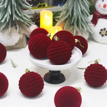 12PCS Velvet Christmas Balls - Flocked Tree Decor