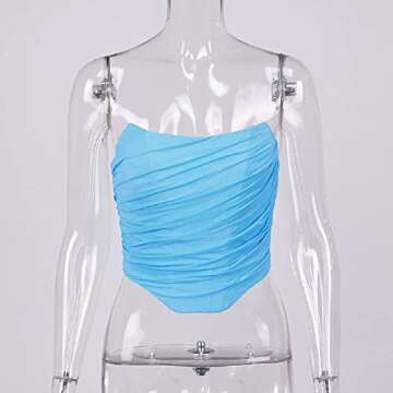 Women's Vintage Strapless Open Back Boned Mesh Bustier Zip Back Corset Bodyshaper Crop Top