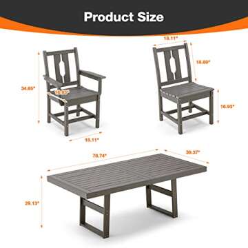 YOLENY Outdoor HDPE Dining Table, Patio Dining Table for 4-6 Persons with Weather Resistant & Easy Maintenance, Perfect for Garden, Backyard, Lawn, Grey
