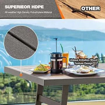 YOLENY Outdoor HDPE Dining Table, Patio Dining Table for 4-6 Persons with Weather Resistant & Easy Maintenance, Perfect for Garden, Backyard, Lawn, Grey