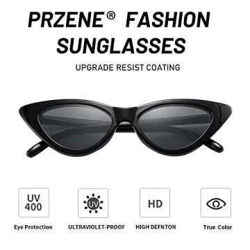Przene Cat Eye Sunglasses for Women Candy Color Small Frame Trendy Cateye Sun glasses 6581 Black Frame Black Lens