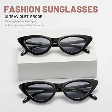 Przene Cat Eye Sunglasses for Women Candy Color Small Frame Trendy Cateye Sun glasses 6581 Black Frame Black Lens