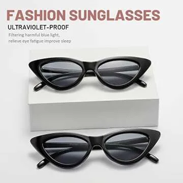 Przene Cat Eye Sunglasses for Women Candy Color Small Frame Trendy Cateye Sun glasses 6581 Black Frame Black Lens