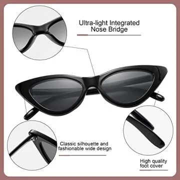 Przene Cat Eye Sunglasses for Women Candy Color Small Frame Trendy Cateye Sun glasses 6581 Black Frame Black Lens