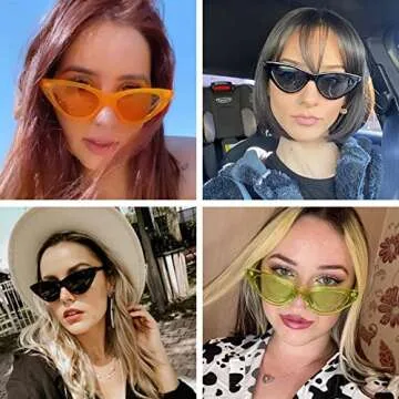 Przene Cat Eye Sunglasses for Women Candy Color Small Frame Trendy Cateye Sun glasses 6581 Black Frame Black Lens