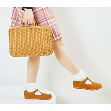 Kiderence Toddler Little Girls Mary Jane Dress Shoes School Oxford for Girls Brown Flats Size 13M