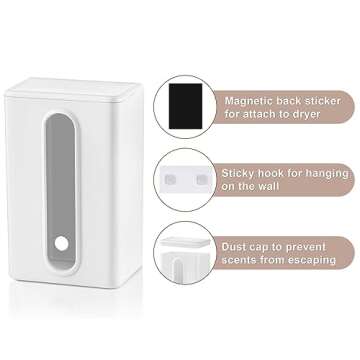 SUBEKYU Magnetic Dryer Sheet Holder for Laundry Room, Dryer Sheet Container,Dryer Sheet Dispenser,Wall Dryer Sheet Box for Laundry Organization and Storage,Plastic Fabric Sheet Holder with Lid,White