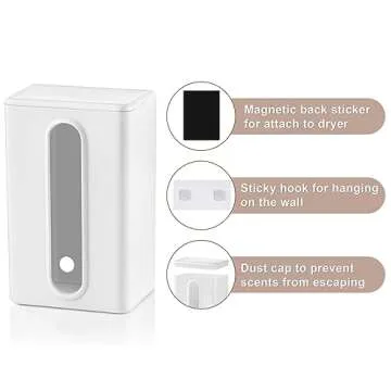 SUBEKYU Magnetic Dryer Sheet Holder for Laundry Room, Dryer Sheet Container,Dryer Sheet Dispenser,Wall Dryer Sheet Box for Laundry Organization and Storage,Plastic Fabric Sheet Holder with Lid,White