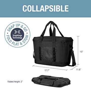 CleverMade Collapsible Cooler Bag, 50 Can Beach & Travel Car Cooler, Folding Soft Cooler, Shoulder Strap, Bottle Opener, Great Car Coolers for Travel, Cleans Easy, Leak Proof Cooler Bag [Midnight]
