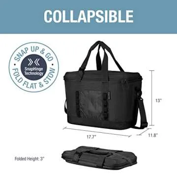 CleverMade Collapsible Cooler Bag, 50 Can Beach & Travel Car Cooler, Folding Soft Cooler, Shoulder Strap, Bottle Opener, Great Car Coolers for Travel, Cleans Easy, Leak Proof Cooler Bag [Midnight]