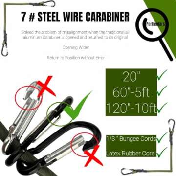 CanKing Bungee Cords with Hooks Camo Green 20 inch 8 Pcs(J hook+Carabiner)