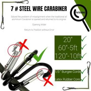 CanKing Bungee Cords with Hooks Camo Green 20 inch 8 Pcs(J hook+Carabiner)