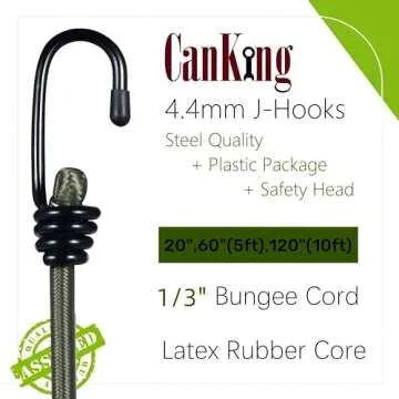CanKing Bungee Cords with Hooks Camo Green 20 inch 8 Pcs(J hook+Carabiner)