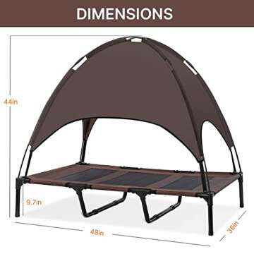 Heeyoo 48 Inches Extra Large Elevated Dog Bed with Canopy, Portable Indoor Outdoor Pet Cot with Removable Canopy Shade Tent for Dogs and Cats, Brown